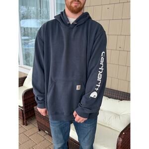 Carhartt Mens Hoodie Sweatshirt 2XLT Navy Blue Logo Original Fit